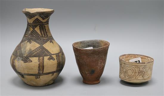 An Eastern Mediterranean vase, small bowl and a coptic (?) beaker tallest 18cm